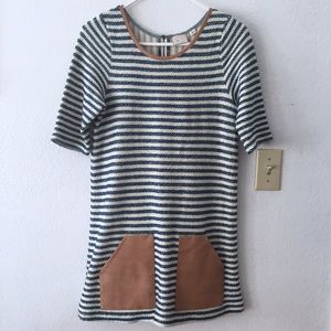 Anthropologie Striped Dress with Leather Pockets Size S